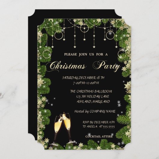 クリスマスボール、ガラス、会社のクリスマスパーティー 招待状 (正面/裏面)