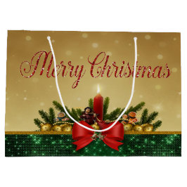 クリスマスボール、キャンドル、メリークリスマス ラージペーパーバッグ