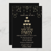 クリスマスボール、シャンパングラス会社クリスマス 招待状 (正面/裏面)