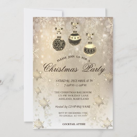クリスマスボール、スノーフレーク会社のパーティー 招待状 (正面)