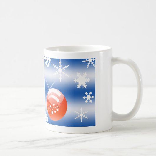 クリスマスボール スノーフレーク 青 白 赤 コーヒーマグカップ (右)
