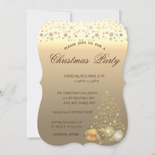 クリスマスボール、ツリー企業のクリスマスパーティー 招待状 (正面)