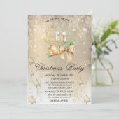 クリスマスボール、トナカイ、ワイングラスのスノーフレークパーティー 招待状 (スタンド正面)