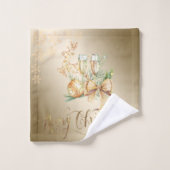 クリスマスボール，トナカイ，ワイングラス，雪片 バスタオルセット (ウォッシュタオル)