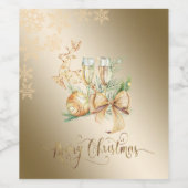 クリスマスボール，トナカイ，ワイングラス，雪片 ワインラベル (シングルラベル)