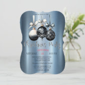 クリスマスボール、ブルーメタリック会社のパーティー 招待状 (スタンド正面)