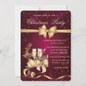 クリスマスボール、ボウ、トナカイ、ワイングラスパーティー 招待状 (正面)