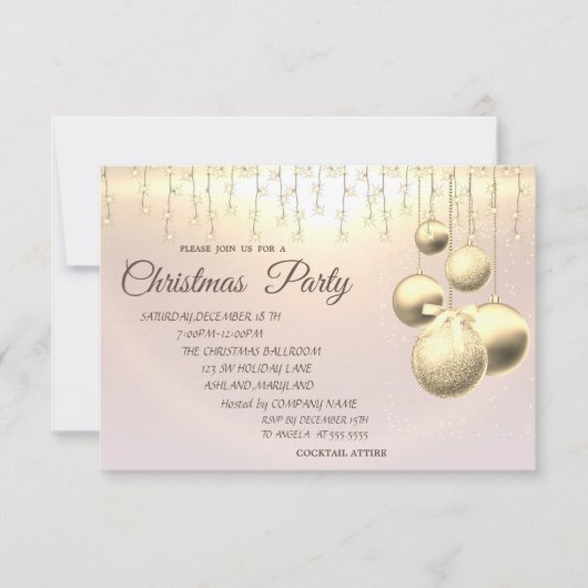 クリスマスボール、ライトの会社のクリスマスパーティ 招待状 (正面)