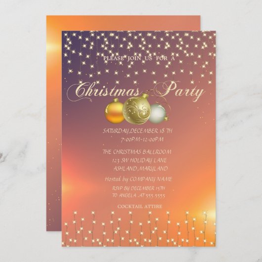 クリスマスボール、ライトカンパニークリスマスパーティー 招待状 (正面/裏面)