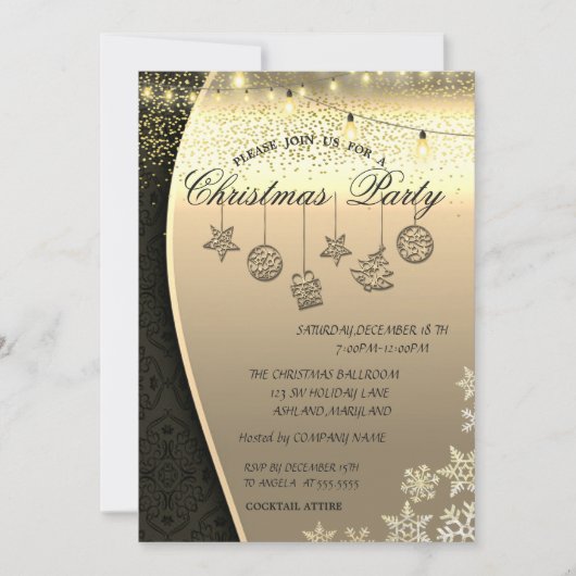 クリスマスボール、ライトダマスク金ゴールドクリスマスパーティー 招待状 (正面)