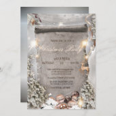 クリスマスボール、ライト、松の木のシルバー 招待状 (正面/裏面)
