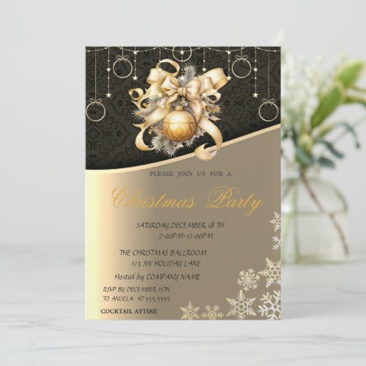 クリスマスボール、リボン付き企業クリスマスパーティー 招待状 (スタンド正面)