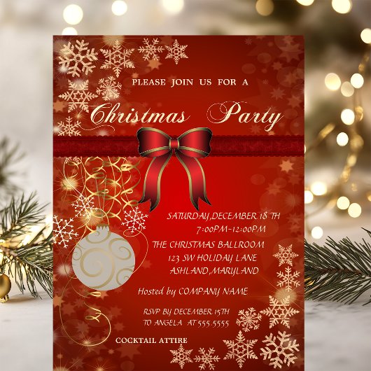 クリスマスボール、リボン コーポレートクリスマスパーティー 招待状