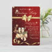 クリスマスボール、リボン、トナカイのクリスマスパーティー招待状 招待状 (スタンド正面)