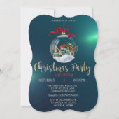 クリスマスボール、レトロ車、グリーンクリスマス会社 招待状 (正面)