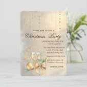 クリスマスボール、ワイングラス、ボウ、トナカイパーティー 招待状 (スタンド正面)