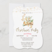 クリスマスボール、ワイングラス、ライト金ゴールドクリスマス 招待状 (正面)