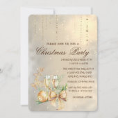 クリスマスボール、ワイングラス、リボン、トナカイパーティー 招待状 (正面)