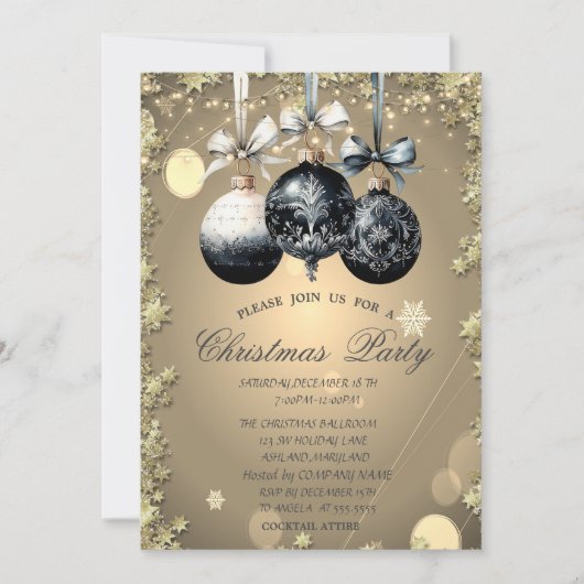 クリスマスボール、星クリスマス会社のパーティー 招待状 (正面)