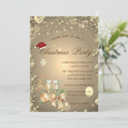 クリスマスボール、星、トナカイのクリスマス会社 招待状 (スタンド正面)