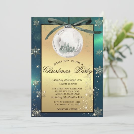 クリスマスボール、木の雪片の会社のパーティー 招待状 (スタンド正面)