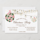 クリスマスボール、木、ストリングライトのクリスマス 招待状 (正面)