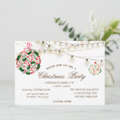 クリスマスボール、木、ストリングライトのクリスマス 招待状 (スタンド正面)