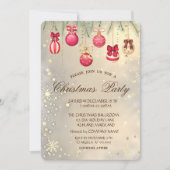 クリスマスボール、松の木の枝金ゴールドクリスマス 招待状 (正面)