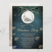 クリスマスボール、松の木の雪片の会社のパーティー 招待状 (正面/裏面)