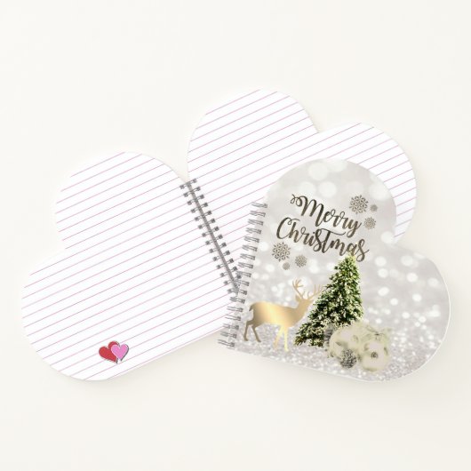 クリスマスボール、松の木、鹿、キラキラ輝く《写真》ぼけ味 ノートブック (内部)