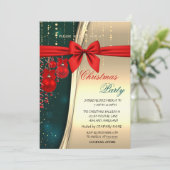 クリスマスボール，赤，弓，緑の企業パーティー 招待状 (スタンド正面)