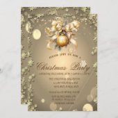 クリスマスボール、金ゴールドスタークリスマス会社パーティー 招待状 (正面/裏面)