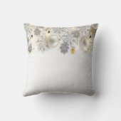 クリスマスボール、雪片、ライト、メリークリスマス クッション (裏面)