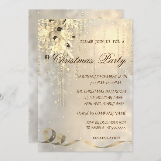 クリスマスボール、雪片、企業パーティー 招待状 (正面/裏面)