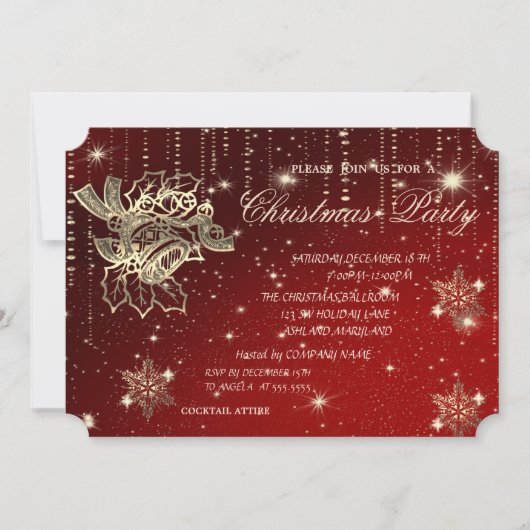 クリスマスボール、雪片、会社のクリスマスパーティー 招待状 (正面)