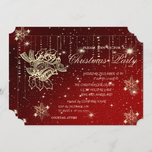 クリスマスボール、雪片、会社のクリスマスパーティー 招待状 (正面/裏面)