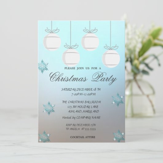 クリスマスボール 青い 企業のクリスマスパーティー 招待状 (スタンド正面)
