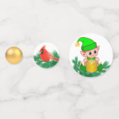 クリスマスボール、鳥と可愛い小妖精や小人 コンフェッティ (裏面)