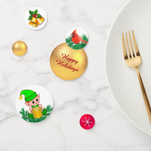 クリスマスボール、鳥と可愛い小妖精や小人 コンフェッティ (グループ)