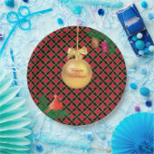 クリスマスボール、鳥、黒と赤の松のコーン ペーパープレート (パーティー)