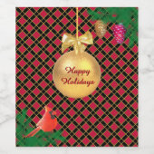 クリスマスボール、鳥、黒と赤の松のコーン ワインラベル (シングルラベル)