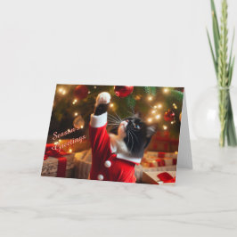 クリスマスボー遊ルをツリーカードに入れたタキシード猫 シーズンカード