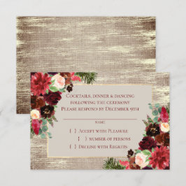 クリスマスボ素朴ーホフローラブルゴーニュ金ゴールドバーラップ 出欠カード