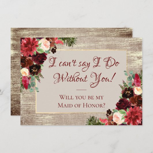 クリスマスボ素朴ーホブルゴーニュ金ゴールドブライダルパーティ 招待状 (正面/裏面)