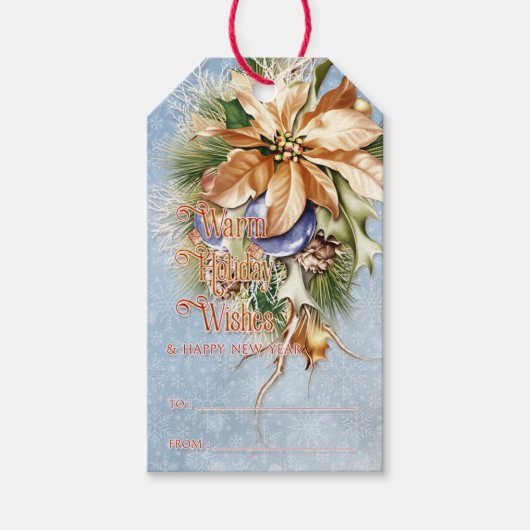 クリスマスポインセタウォームホリデーウィッシュギフトラベル ギフトタグ (正面)