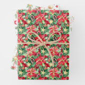 クリスマスポインセチアとオーナメント ラッピングペーパーシート (インサイチュ)