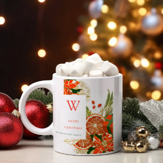 クリスマスポインセチアとグリーン コーヒーマグカップ