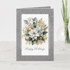 クリスマスポインセチアとシルバーグリッター シーズンカード