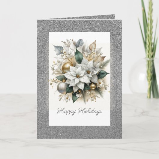 クリスマスポインセチアとシルバーグリッター シーズンカード (正面)