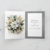 クリスマスポインセチアとシルバーグリッター シーズンカード (内部)